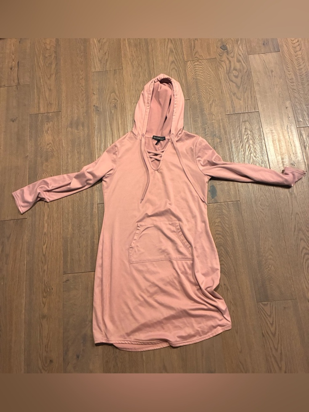 Derek Heart Hoodie Dress Tunic Dusty Rose Lilac Kangaroo Pocket Lace Up
